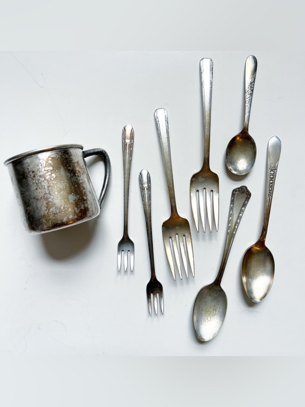 Vintage Silverplate Baby Cup W. M. Rogers & Son No. 1342 And Mix Brand Spoon Lot